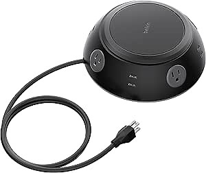 Belkin Round Surge Protector - 4 Outlet Surge Protector - Includes 8 Fast-Charging Usb-A Ports W/ 6 Ft Heavy Duty Flat Plug Extension Cord For Conference Rooms, Computer Desktops, & More (1080 Joules)