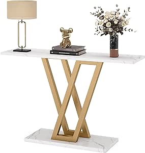 LITTLE TREE Console Table Hallway Table for Entryway 43 Inch Sofa Table Entryway Tables for Living Room, White & Gold
