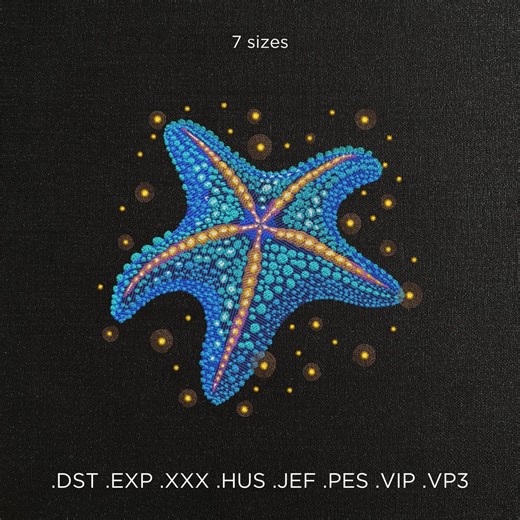 Blue Starfish Machine Embroidery Pattern, Ocean Sea Life Embroidery Design, Magic Starfish Embroidery Pattern, Sea Creatures, Embroidery File - Etsy