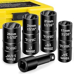 Amazon.com: TOPEC 10PCS Deep Lug Nut Remover Heavy Duty, 1/2" Drive Impact Wheel Lock Removal Kit, Spiral Type Lug Nut Removal Tool for Removing Stripped, Broken, Damaged, Rounded Bolts, Nuts & Screws : Automotive