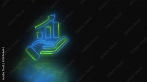 Hand holding icon of rising financial chart. Glowing. Concept showing rising profits on financial chart. business success