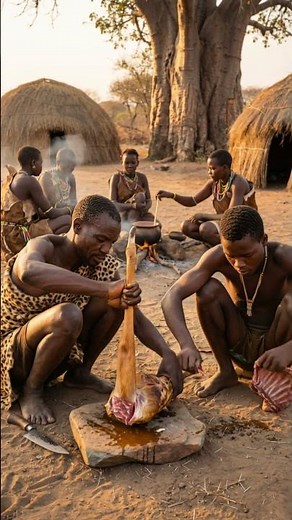 Tribal Feast — Raw Open Fire Butchering 🥩 #tribalfeast #primitivecooking