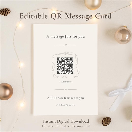 Minimal Editable QR Code Gift Card | Scan to Reveal a Personal Message - Etsy Canada