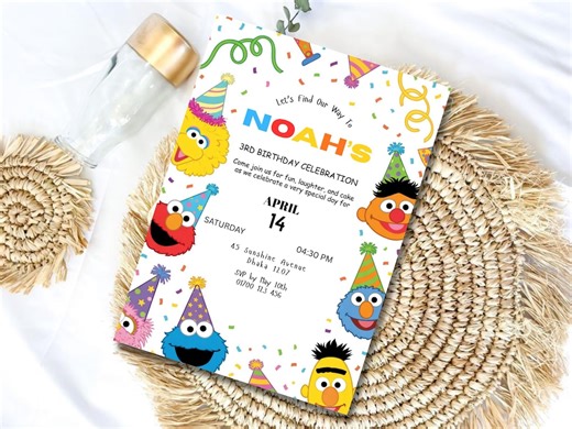 Sesame Street Birthday Invitation Editable Elmo Party Invite Kids Birthday Canva Template Instant Download Printable Invite - Etsy
