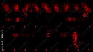 Red Numbers Random Sequence Background Animation. Alpha Channel transparency included, you can use it also as graphic element on other backgrounds.