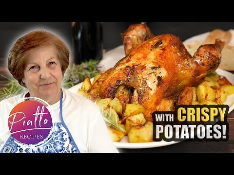 Italian Grandma Cooking Whole Roasted Chicken with Crispy Potatoes
