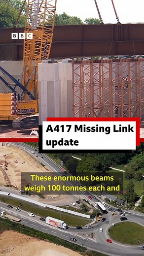 They are some big beams! 🏗️ Ten of them - weighing 100 tonnes each - are being lifted into place to build the largest environmental bridge in the UK. The £460m A417 Missing Link Scheme in Gloucestershire will create a three-mile dual carriageway on the A417 between Gloucester and Cirencester. | BBC Gloucestershire