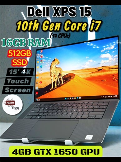Dell XPS 15 10th gen Core i7 @ 2.60Ghz processer (i7-10750H, 6C/12T, turbo to 5Ghz) 16GB DDR4 RAM @ 2933Mhz speed 512GB NVMe fast storage Extra HDD storage slot available Switchable graphics - Intel UHD graphics (8GB shared) - 4GB Nvidia GTX 1650 ti dedicated (Dual channel cooling) 15.6 inch screen size 2400p native resolution (4K) Edge to edge thin bezel True Bright display IPS rated display HDR certified 10 points touchscreen Backlight keyboard Fingerprint scanner (On Power Button) SD card slo