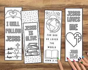 Jesus Loves Me Coloring Bookmarks Printable | Christian Bible Verse Bookmarks to Color | Sunday School Craft for Kids | Faith-based Gift - Etsy