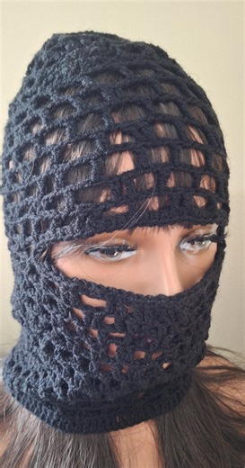 Black Crochet Mesh Balaclava – Openwork Knit Hood Mask - Etsy