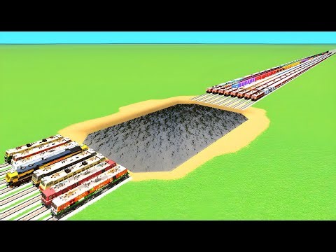 😱SIXTEEN TRAINS CROSSIN UNDER WATER TRACK RISKY BUMPY💗RAILROAD RAILWORK BEANG DRIVE