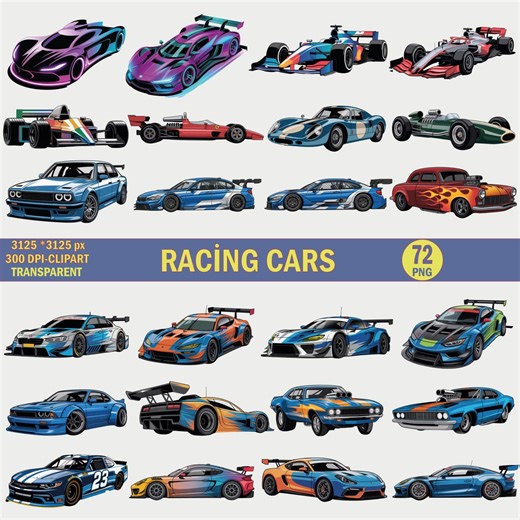Racing Cars Clipart PNG Bundle, Modern Retro Sports Vehicles (digital Download) - Etsy
