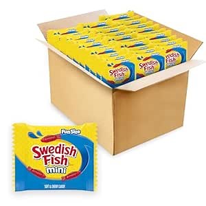 SWEDISH FISH Mini Soft & Chewy Gummy Candy, Bulk Candy, 140 Snack Packs