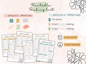 Printable Packing List | Digital Packing List | Backpacking Packing List | Empty Packing List | Modern, Minimal | A4 and A5 PDF Template - Etsy Canada