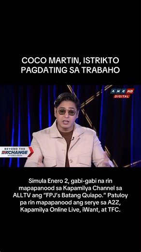 Inamin ng Primetime King na si #CocoMartin na maraming nagsasabi sa kanya na madali siyang katrabaho pero mahigpit siya pagdating sa mga patakaran niya sa kanyang set, ito ay para maipakita ang pagkakaroon ng simpleng disiplina. Simula Enero 2 (Biyernes), gabi-gabi na rin mapapanood sa Kapamilya Channel sa ALLTV ang mga paboritong programa ng ABS-CBN tulad ng #FPJsBatangQuiapo. Patuloy pa rin mapapanood ang serye sa A2Z, Kapamilya Online Live, iWant, at TFC. Samantala, tuloy-tuloy pa rin ang pan