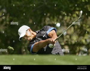 NO FILM, NO VIDEO, NO TV, NO DOCUMENTARY - Tiger Woods hits his tee shot to the fourth green during the first round of the Masters Tournament at Augusta National Golf Club in Augusta, GA, USA on April 9, 2009. Photo by Gerry Melendez/The State/MCT/ABACAPRESS.COM Stock Photo - Alamy