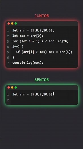Junior vs Senior: Find Max Number in Array #coding #javascript #shorts