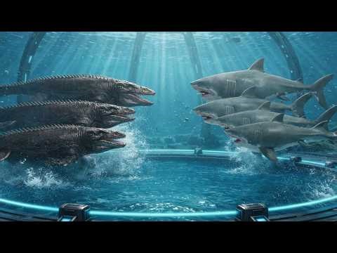 Mutant Megalodon vs Giant Mosasaurus - Underwater Combat Arena Evolution Battle