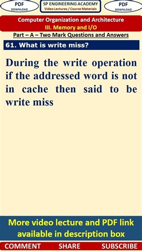 61CO3 Computer Organization Part A Questions What is write miss