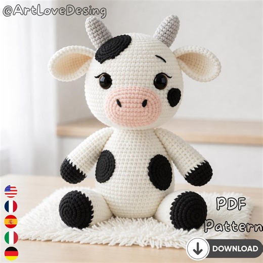 White Cow Crochet Amigurumi Pattern PDF – Farm Animal Plush Toy – DIY Stuffed Cow Doll – Instant Download - Etsy