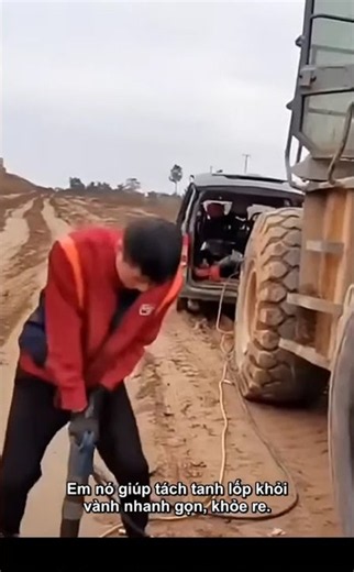 Cách tách tanh lốp xe xúc xe công trình nhanh gọn bằng súng đục hơi