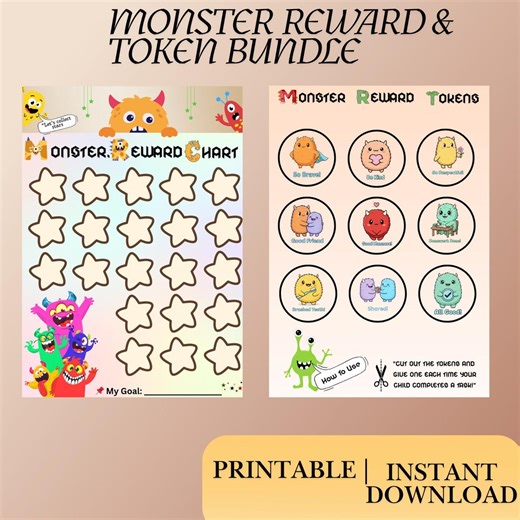 Monster Reward Chart & Tokens Bundle | Printable Behavior System (A4 PDF) - Etsy