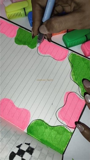 Colorful Abstract Border Design🎨 Colorful & unique border🎨Wait for final😍 Easy Notebook Idea #shorts