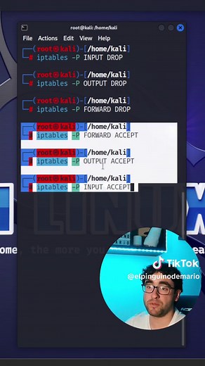 Tutorial de cómo utilizar el firewall de Linux en Kali Linux en menos de un minuto. Donde vamos a ver las principales reglas para limitar o permitir el tráfico dentro de nuestro equipo. #kalilinux #ciberseguridad #hackingetico #linux #redes #informatica #elpinguinodemario #linuxlove #ciberseguridad🛡 #ciberseguridadespaña