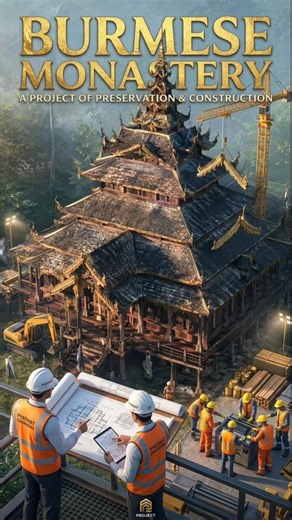 Burmese Monastery Final Reveal! 🏯✨ #Architecture #Myanmar #Monastery