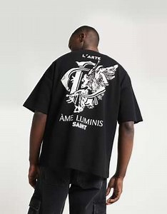 River Island Regular fit ribbed graphic t-shirt in black | ASOS