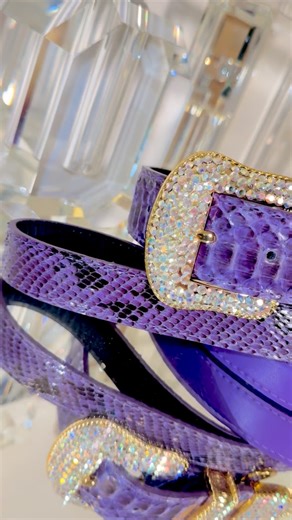 Allysa Payne Beverly Hills Luxury Pet Fashion on Instagram: "Newly Released. Only One Set Available. Amethyst Royale Python Set 💜 Bold. Regal. Unforgettable. The Amethyst Royale Python Set is handcrafted in Multitone Purple Authentic Python and paired with Rich Purple Italian Leather for depth, structure, and undeniable presence. The natural variation of the Python scales creates a luminous dimension that feels both powerful and feminine. Finished with our Signature Gold Swarovski Crystal Hardw