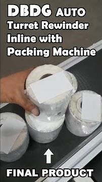 Turret rewinder inline with packing machine