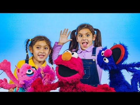 Ellie & Maddie Plays Color Freeze Dance Challenge with Elmo Abby & Grover