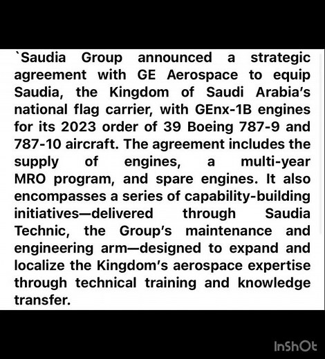 Saudi groups selects GE Aerospace GEnx-1B engines to power new 787 Dreamliner