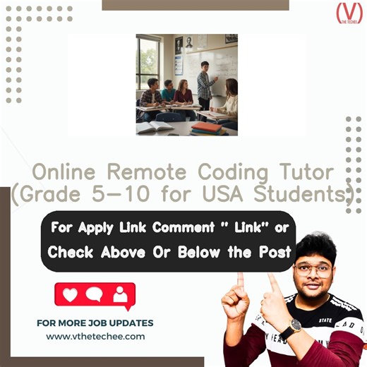 Online Remote Coding Tutor (Grade 5-10 for USA Students) at Ruvimo – Remote / Work From Home | Apply 2026 - V The Techee Jobs