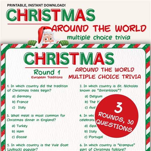 Christmas Around the World Trivia Game Printable – 30 Multiple Choice Questions, Holiday Quiz for Kids, Adults, Classroom, Office Parties - Etsy Canada