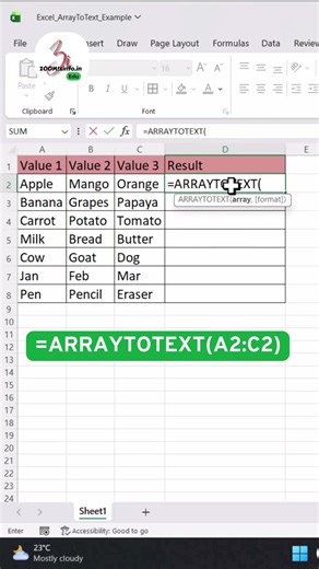 Merge Text Using ARRAYTOTEXT in Excel #excel #spreadsheetmagic #excelautomation
