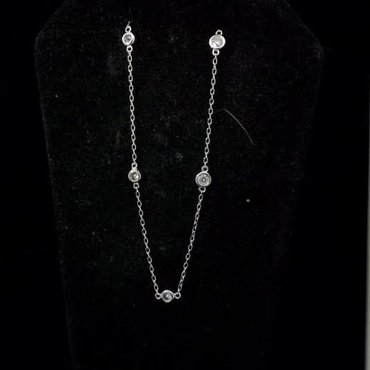 14K White Gold 1/2 Cttw Bezel Set Diamond Station Necklace