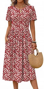 Fantaslook Summer Short Sleeve Midi Dresses for Women Casual Floral T Shirt Dresses Flowy Beach Sundress with Pockets