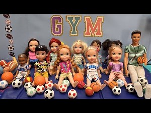 Gym class ! Elsa & Anna toddlers - new coach - Barbie dolls
