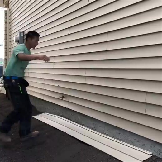 I’ve found this is the easiest way to replace a piece of siding. Real time speed of this unedited video was just under 2 mins. 1. Grab and edge of a piece of siding ABOVE the piece you want to replace. 2. Peel it back 3. Rip broken piece off with bare hands 4. Hammer old fasteners back in 5. Clip new piece in and nail away 6. Smack some sense into the siding to clip it all back together. This is a very easy repair to hopefully save yourself some money as anyone can do it. If you’re unsure of the
