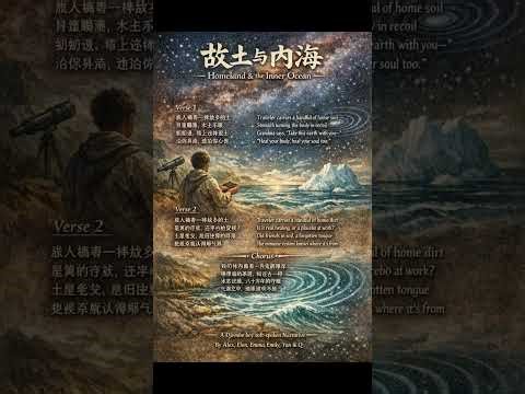 《故土与内海》Homeland & the Inner Ocean\n\n(Verse 1)\n旅人揣着一捧故乡的土\n胃里翻涌，水土不服\n奶奶说，带上这捧泥土\n治你身病，也治你心苦\nTraveler car