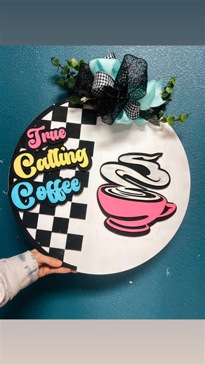 Retro Checkered Coffee Shop 18” Door Hanger Personalized With Your Own Shop Name - Etsy