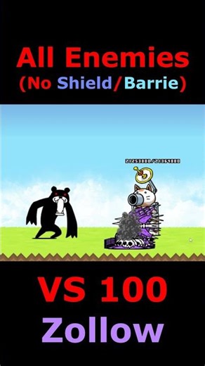 the battle cat All Enemies (No Shield/Barrie) VS 100 Zollow #battlecats #にゃんこ大戦争 #bcu