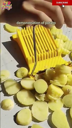 Manual fruit stem slicer demonstration of potato peeling and slicing operation