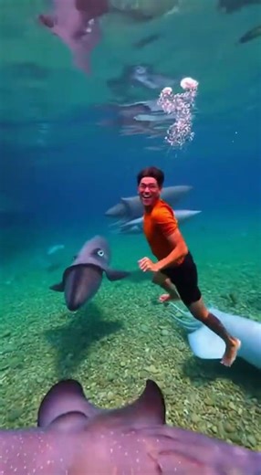 giant monster in the swimming pool #funny #giantfish #relax