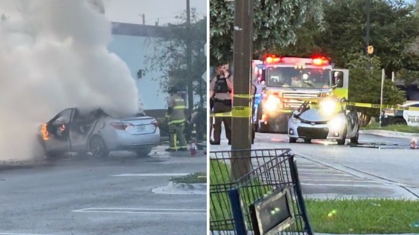 Person found dead inside car on fire in Miami-Dade Walmart parking lot