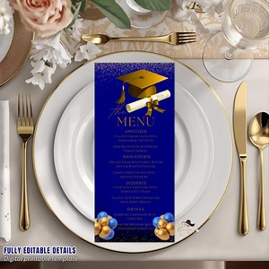 Graduation Party Menu Blue Gold Senior Grad Dinner Menu, Commencement Menu Card, 2026 College Graduates Announcement Menu Printable Template - Etsy Australia