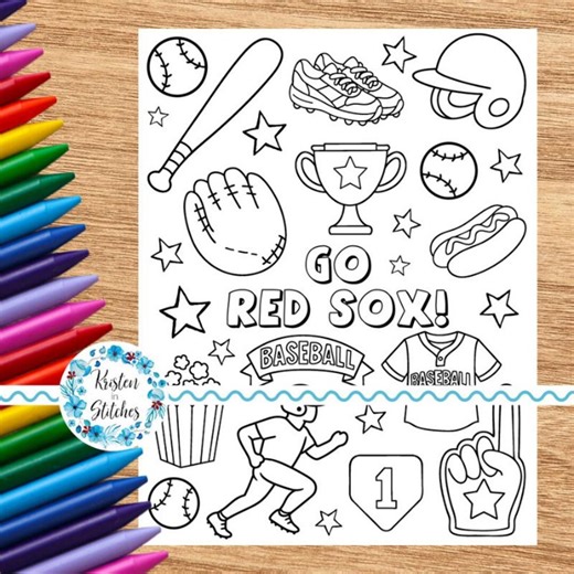 Go Red Sox! Baseball Team Coloring Page, Printable 8.5x11 PDF PNG, Digital Download, Summer Ballgame Paper Crafts, Game Day Activities - Etsy