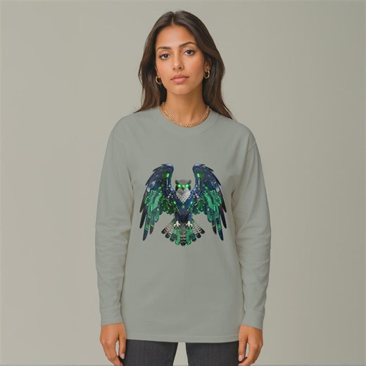 Cyber Owl Futuristic Long-sleeve T-shirt With Neon Circuitry | Unisex Cotton Tee for Tech Enthusiasts and Gamers, Long-sleeve, T-shirt - Etsy